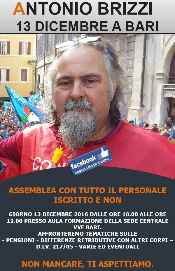 Martedì 13 dicembre Antonio Brizzi sarà al comando di Bari